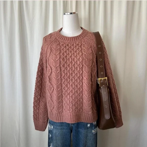 Lucky brand Mixed Cable Crew Pullover Sweater wool blend Large. - Picture 3 of 8